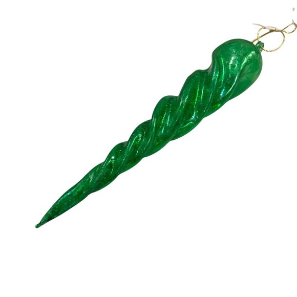 Green German Swirl Icicle Ornament 7 Christmas Tree Decoration Hanging Glass - Picture 2 of 4